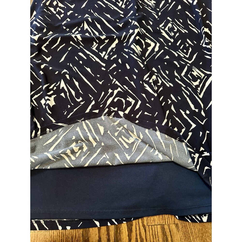 LAUREN RALPH LAUREN Navy Blue White Geometric Size 12 Long Sleeved‎ Lined Dress - Picture 7 of 9